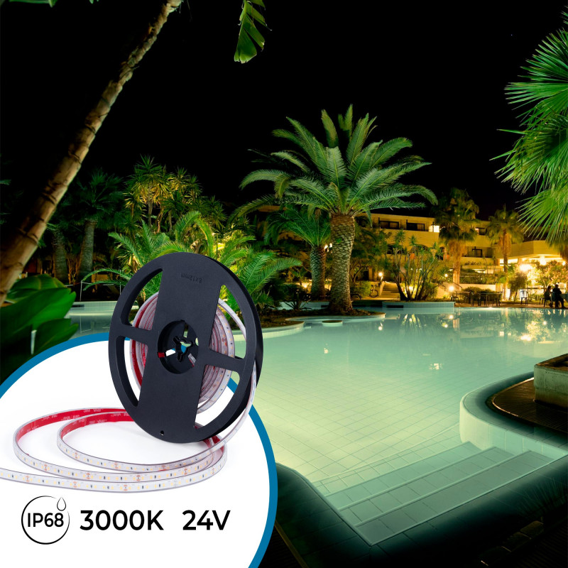 Submersible 24V DC LED Strip - Monochrome - 9.6W/m - 10mm - IP68 - 5 metres - 120LED/m