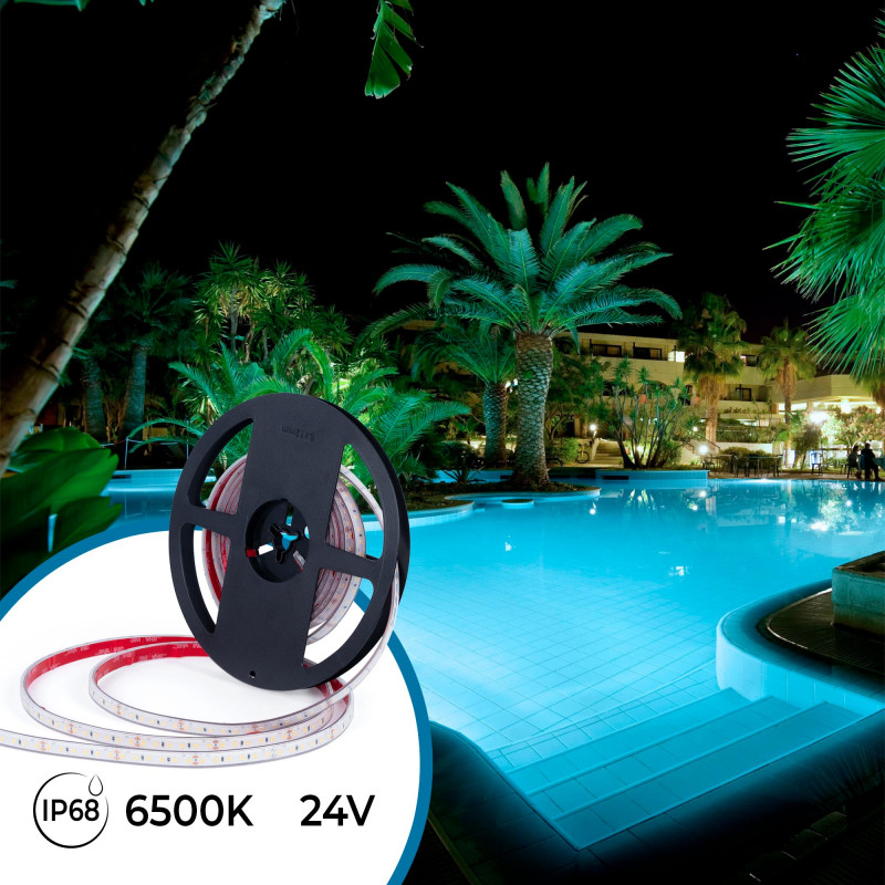 Submersible 24V DC LED Strip - Monochrome - 9.6W/m - 10mm - IP68 - 5 metres - 120LED/m