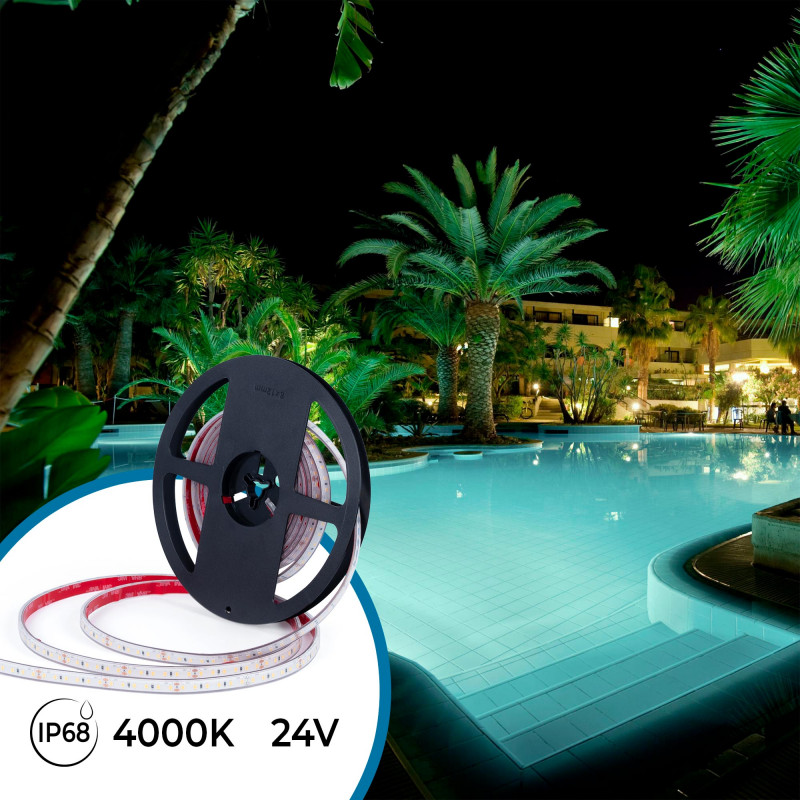 Submersible 24V DC LED Strip - Monochrome - 9.6W/m - 10mm - IP68 - 5 metres - 120LED/m