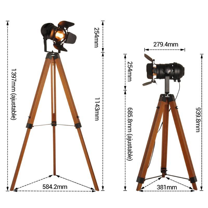 Vintage floor lamp with tripod "CINEMA" 139cm