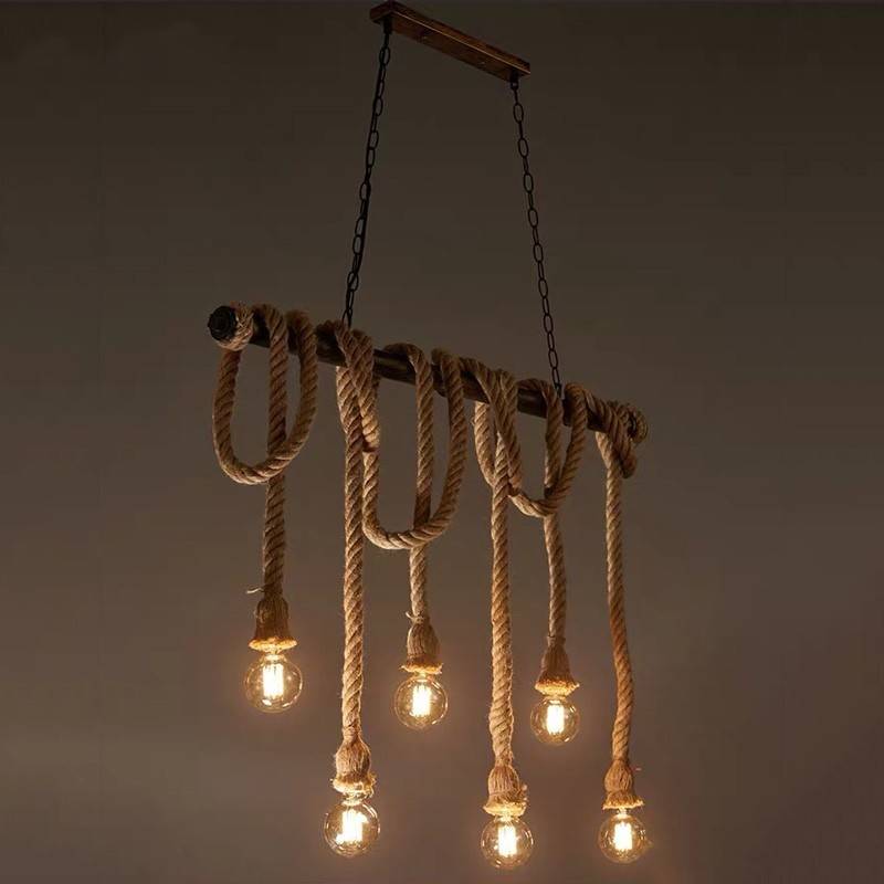 Pipe pendant lamp "ROPE" with 6 ropes