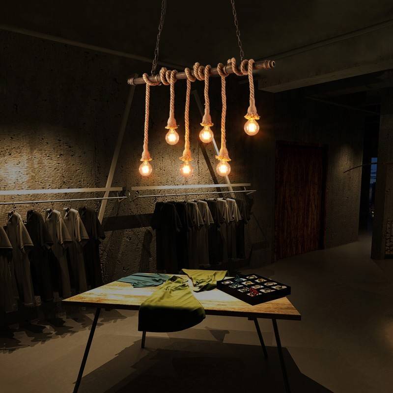 Pipe pendant lamp "ROPE" with 6 ropes