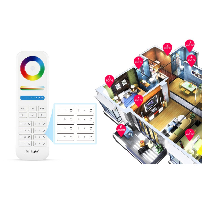 LED RGB + CCT Remote control - 8 Zones - BLACK - FUT089B - MiLight