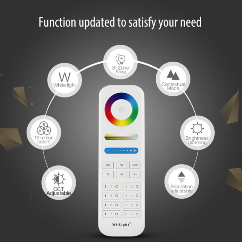 LED RGB + CCT Remote control - 8 Zones - BLACK - FUT089B - MiLight