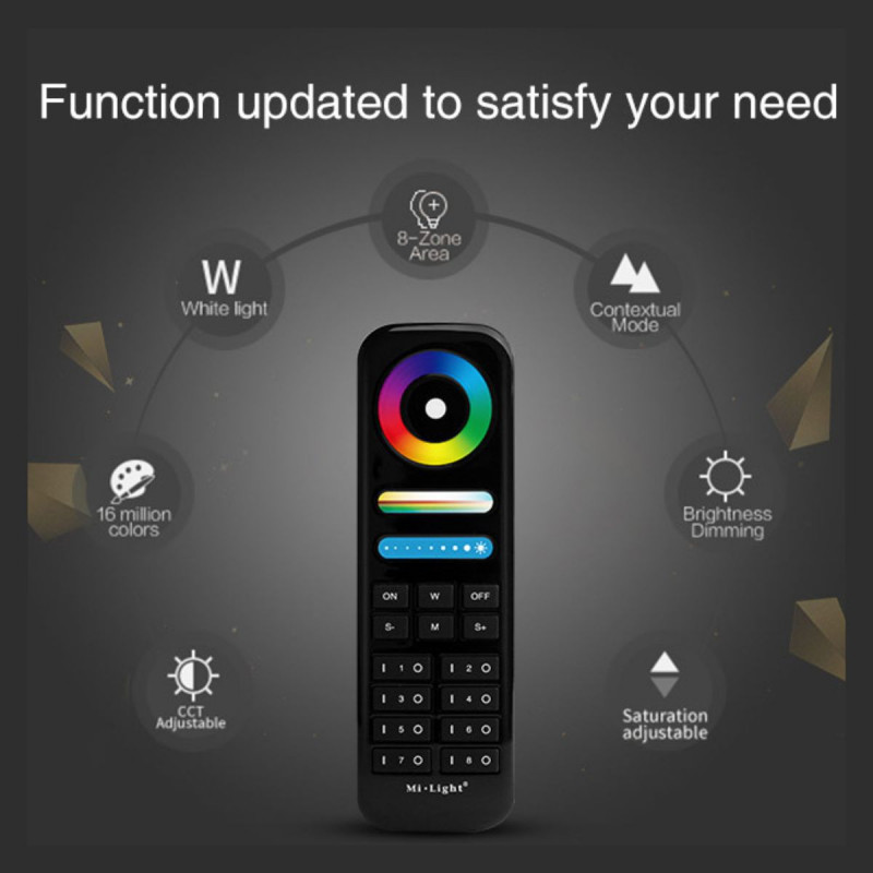 LED RGB + CCT Remote control - 8 Zones - BLACK - FUT089B - MiLight