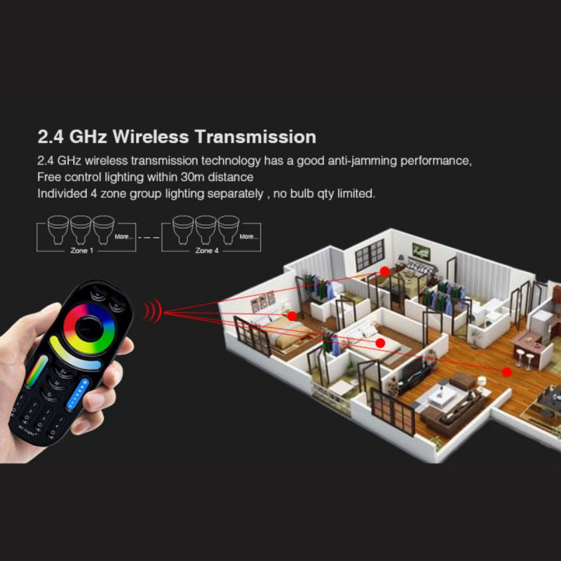 LED RGB + CCT Remote control - 4 Zones - BLACK - FUT092B - Mi Light