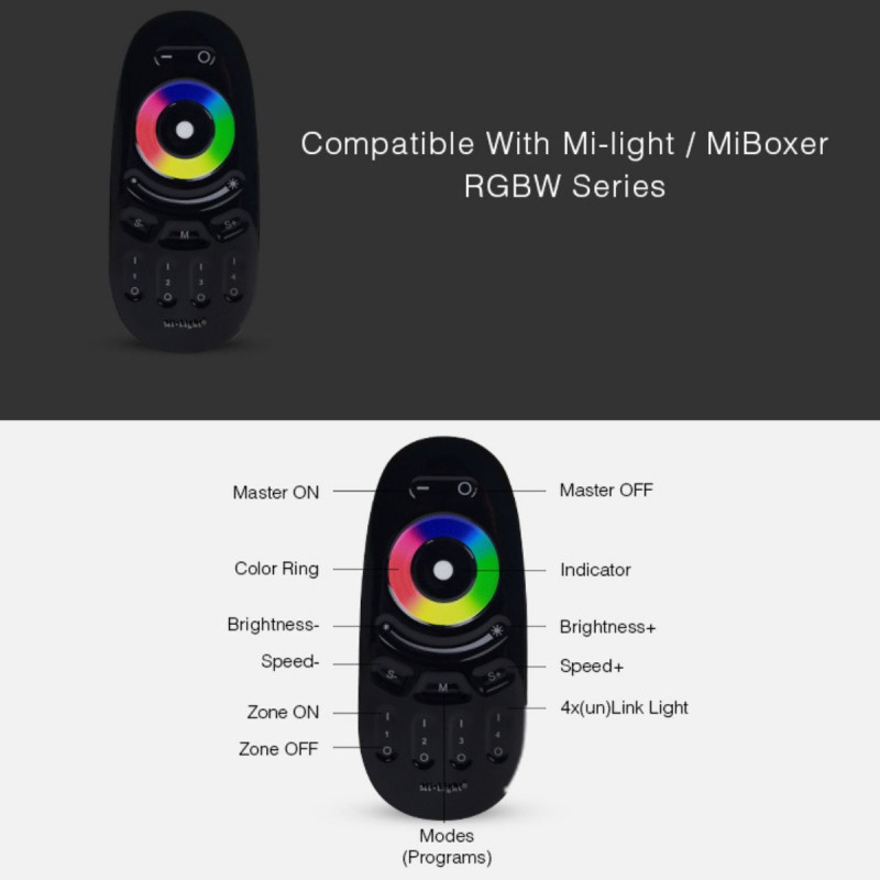 RGBW LED remote control - 4 Zones - BLACK - FUT096B - Mi-Light