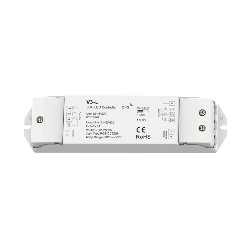 RGB/CCT/Single colour Controller 12-48V DC - 18A (6A/channel) - RF 2.4G - PUSH dimmer - Skydance