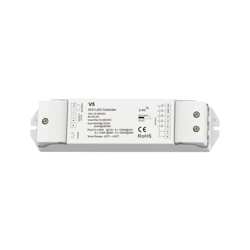 RGB+CCT Controller 12-48V DC - 25A (5A/channel) - RF 2.4G - PUSH dimmer - Skydance