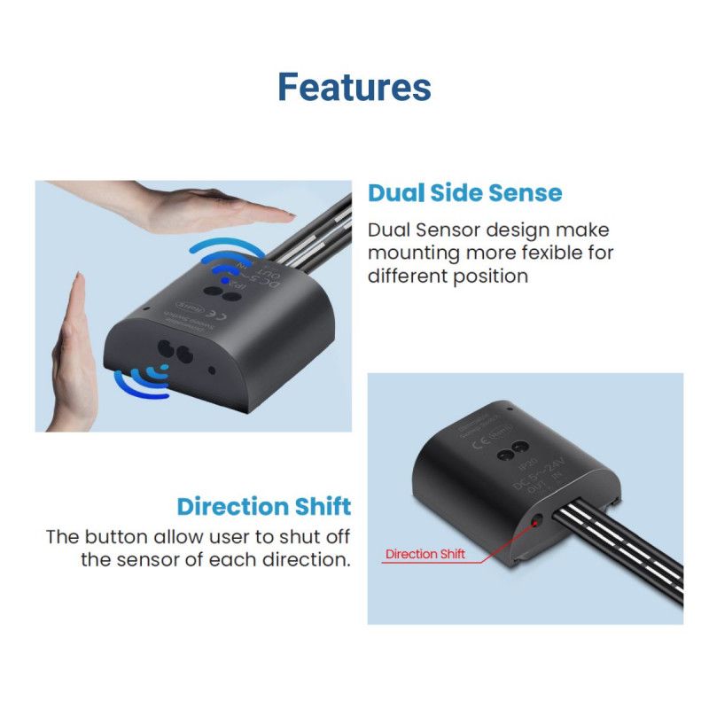 Dual proximity sensor for On/Off and dimming of LED strips - 5-24V DC