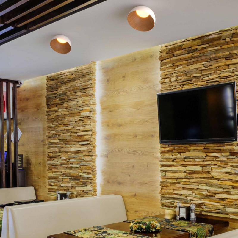 CCT LED slant ceiling light - 12W - Wood effect - ø35cm