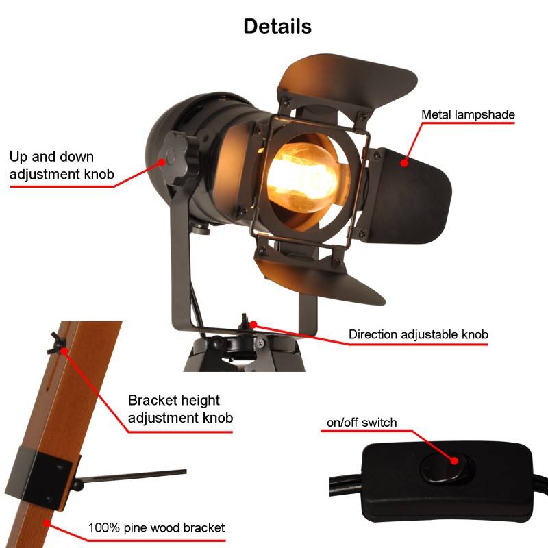 Vintage table lamp with tripod "CINEMA MINI" 67cm