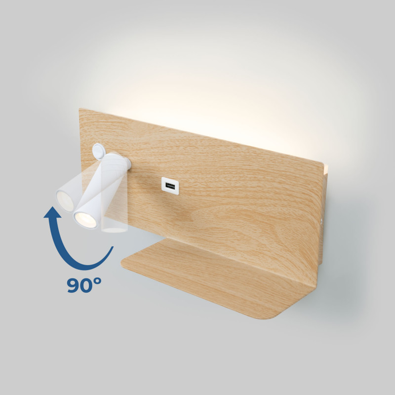 Wall reading light with USB port "Kerta" (right) - Double lighting - 3W+7W