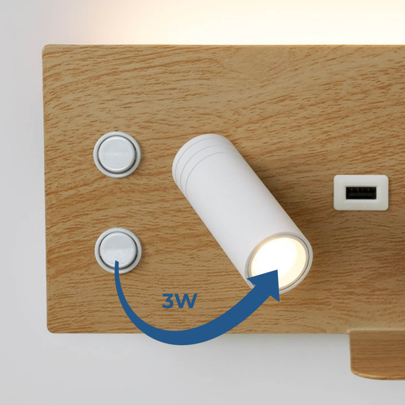 Wall reading light with USB port "Kerta" (right) - Double lighting - 3W+7W