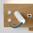 Wall reading light with USB port "Kerta" (right) - Double lighting - 3W+7W