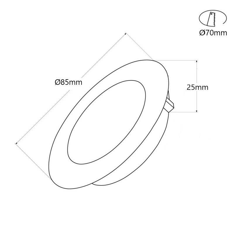 Ultra slim LED downlight - 3W - Grey - Cutout Ø 70mm