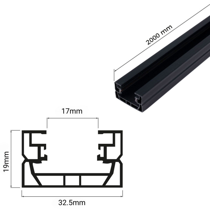 PVC 1-phase track for LED spotlights - Surface-mounted - 2 meters