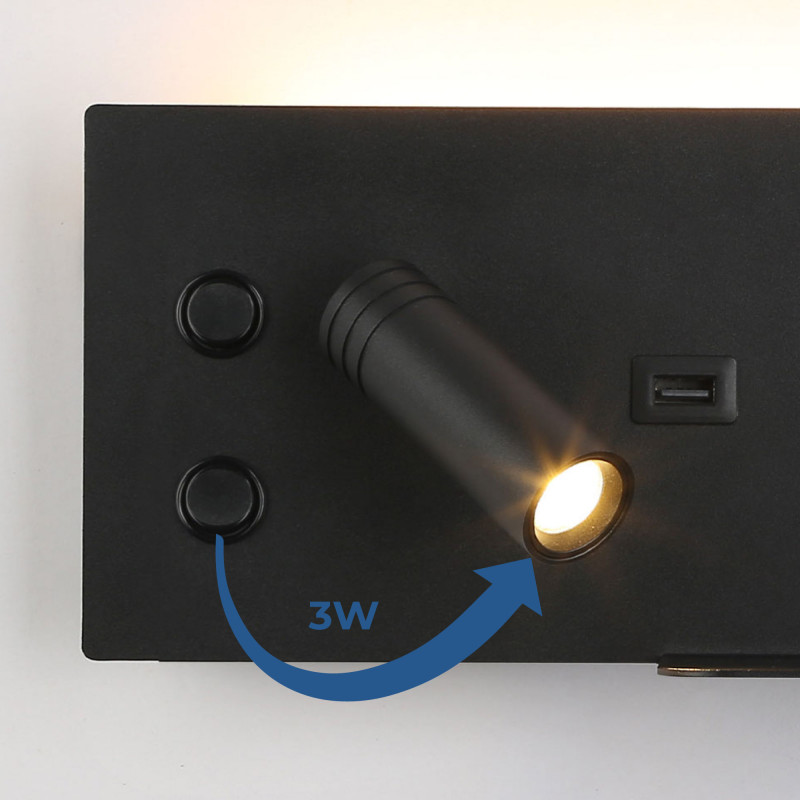 Pack x 2 - Wall reading light with USB port "Turin" - Double illumination - 3W+7W - Wood effect
