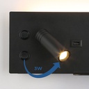 Pack x 2 - Wall reading light with USB port "Turin" - Double illumination - 3W+7W - Wood effect