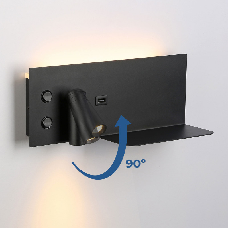 Pack x 2 - Wall reading light with USB port "Turin" - Double illumination - 3W+7W - Wood effect