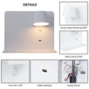 Pack x 2 - Wall reading light with USB port "BASKOP" - 6W - Horizontal design - Grey