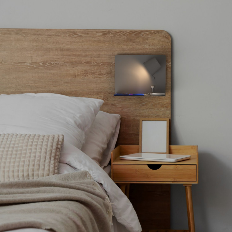 Pack x 2 - Wall reading light with USB port "BASKOP" - 6W - Horizontal design - Grey