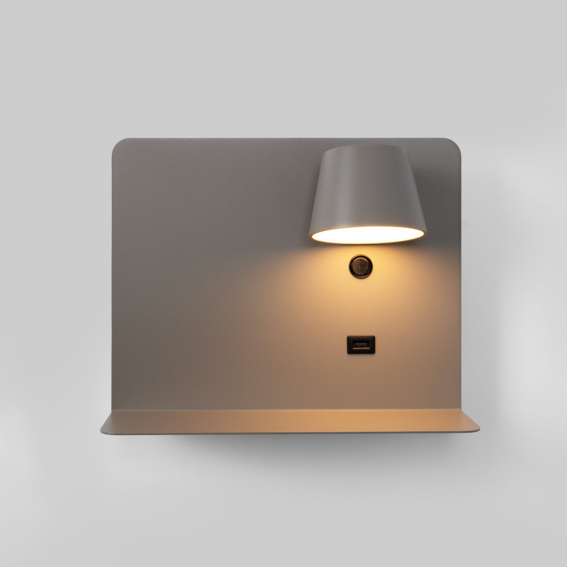 Pack x 2 - Wall reading light with USB port "BASKOP" - 6W - Horizontal design - Grey