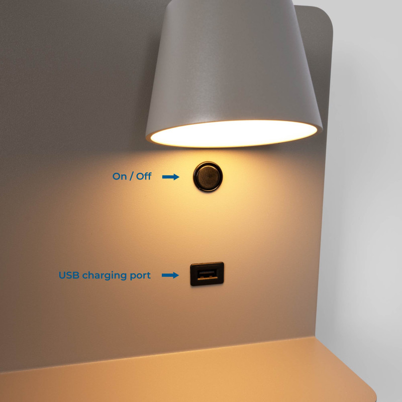 Pack x 2 - Wall reading light with USB port "BASKOP" - 6W - Horizontal design - Grey