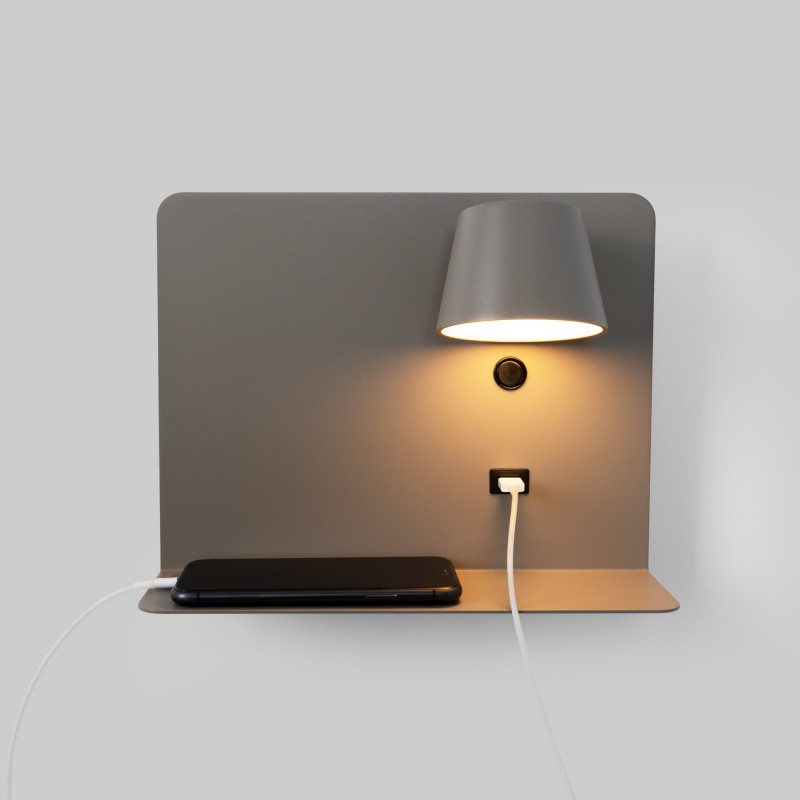 Pack x 2 - Wall reading light with USB port "BASKOP" - 6W - Horizontal design - Grey