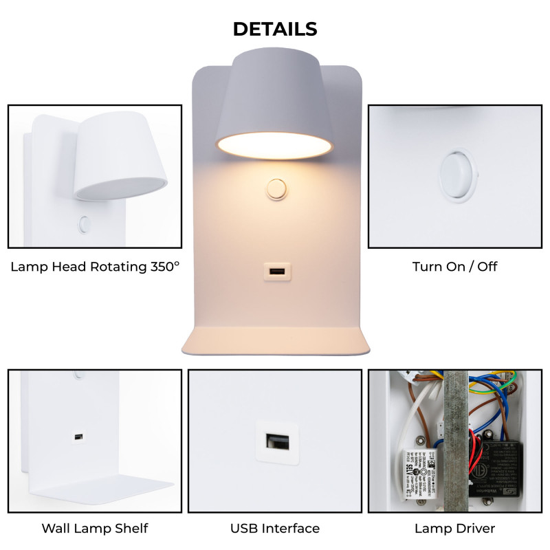 Pack x 2 - Wall reading light with USB port "BASKOP" - 6W - Vertical design - Black
