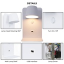 Pack x 2 - Wall reading light with USB port "BASKOP" - 6W - Vertical design - Black