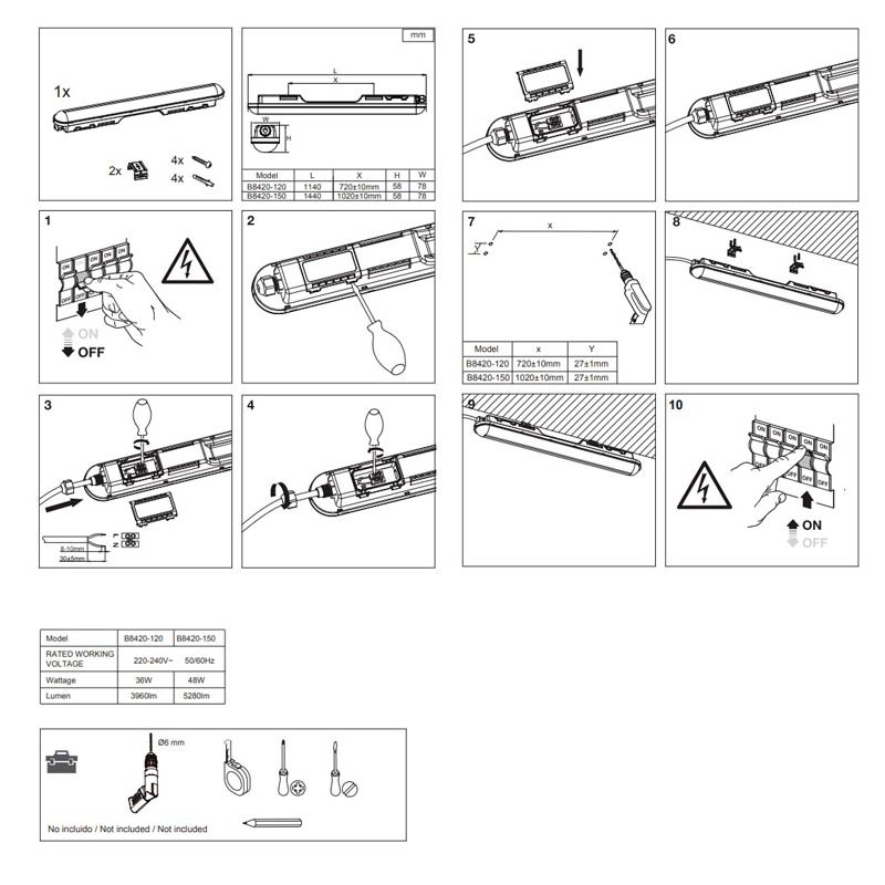 Pack x 24 - Linkable LED Tri-proof Batten linear fitting - 36W - 120cm - IP65