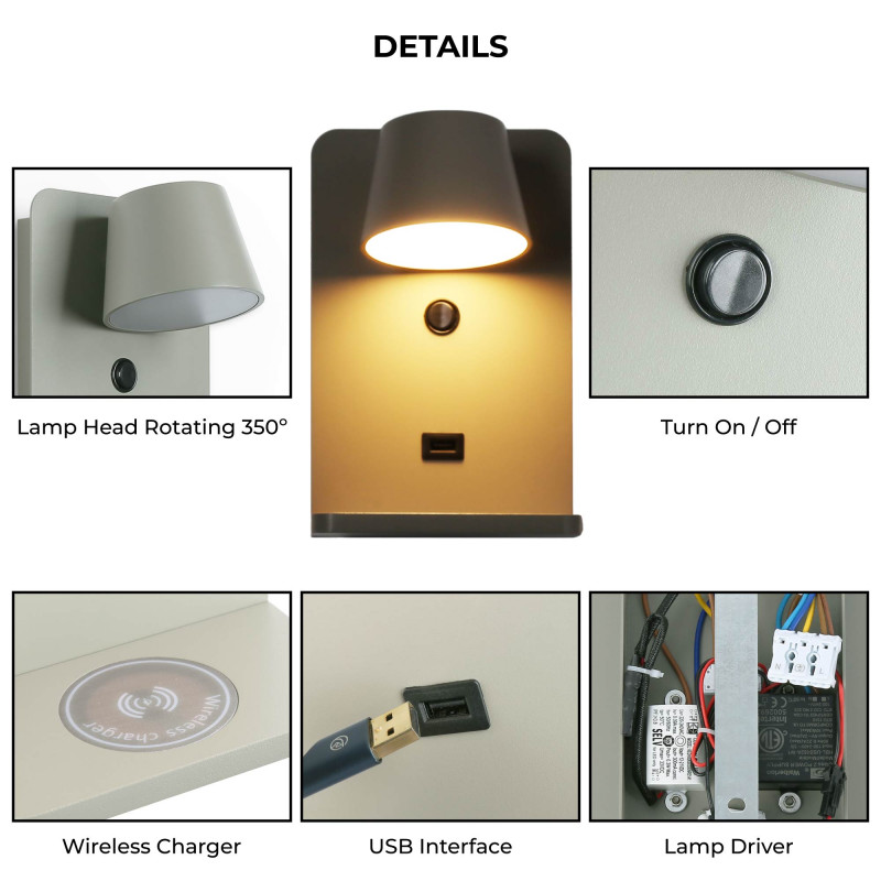 Wall light with USB port "BASKOP W" - 6W - Wireless Charging Base