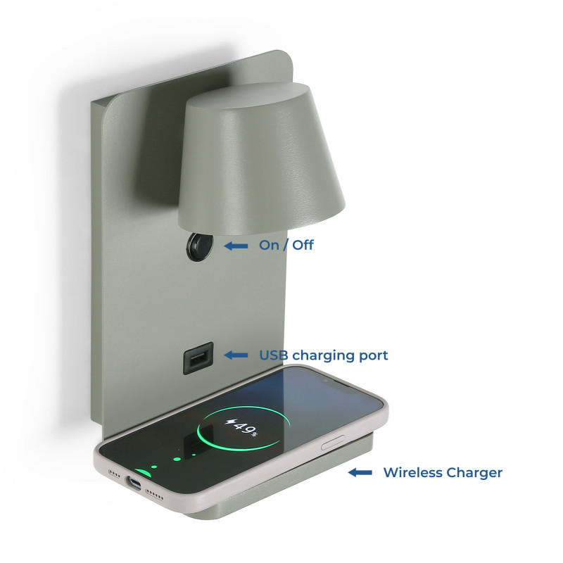 Wall light with USB port "BASKOP W" - 6W - Wireless Charging Base