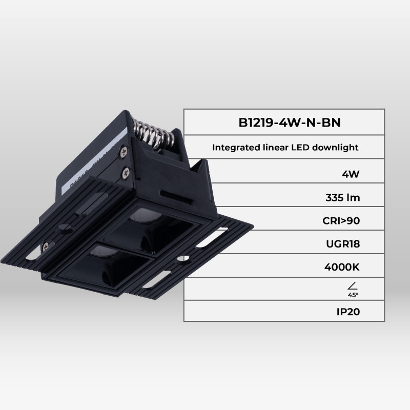 Recessed/trimless linear LED spotlight for plasterboard - 4W - UGR18 - CRI90 - Black
