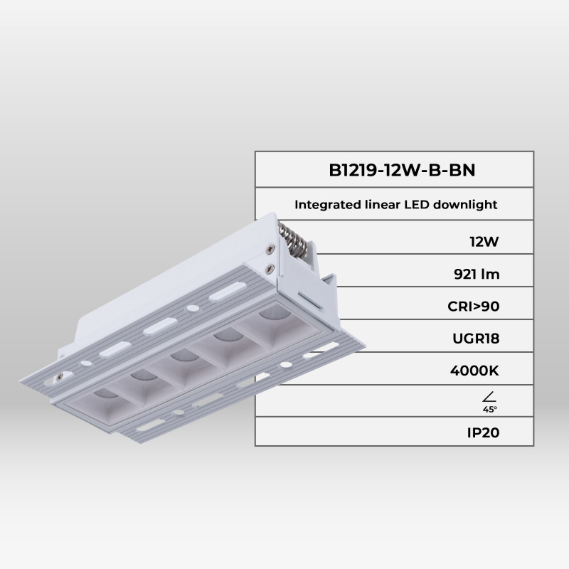 Recessed/trimless linear LED spotlight for plasterboard - 12W - UGR18 - CRI90 - White