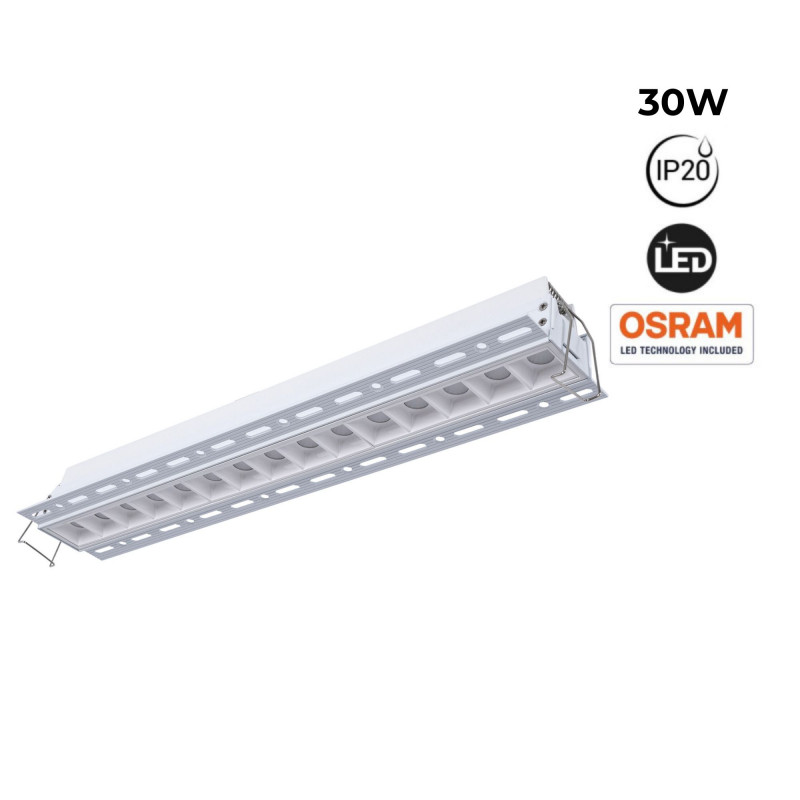 Recessed/trimless linear LED spotlight for plasterboard - 30W - UGR18 - CRI90 - White