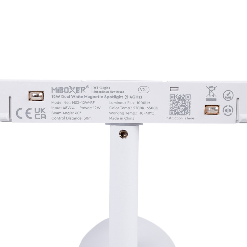 Magnetic track CCT LED spotlight - 48V - 12W - Mi Light - White