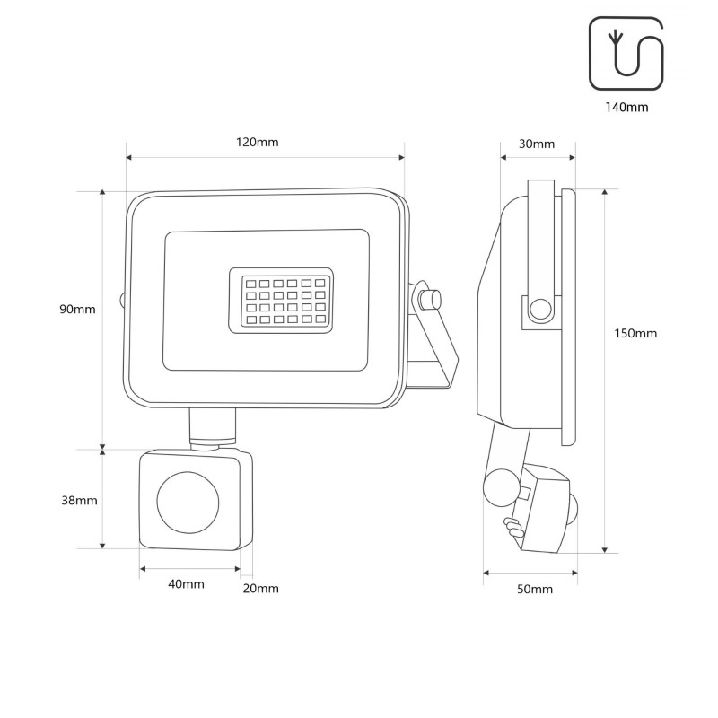 Outdoor LED floodlight with PIR motion sensor - 20W - IP65