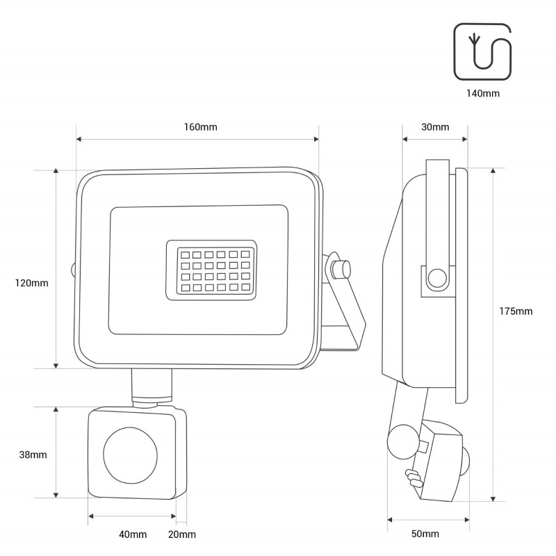 Outdoor LED floodlight with PIR motion sensor - 30W - IP65 - 6000K
