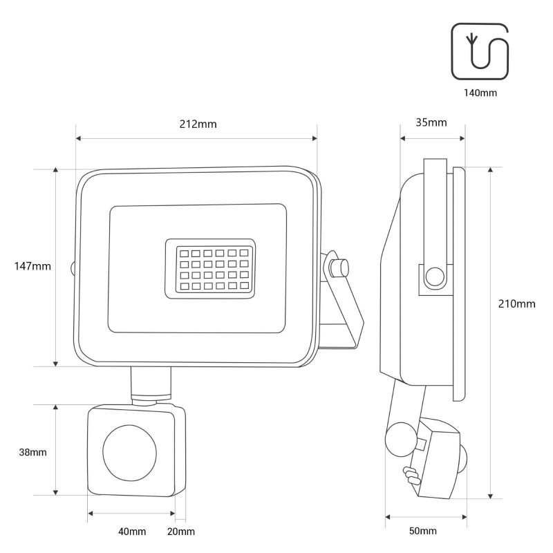 Outdoor LED floodlight with PIR motion sensor - 50W - IP65 - 6000K