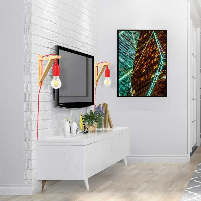 Nordic wall lamp "YOJO" -Wooden frame and silicone pendant lamp