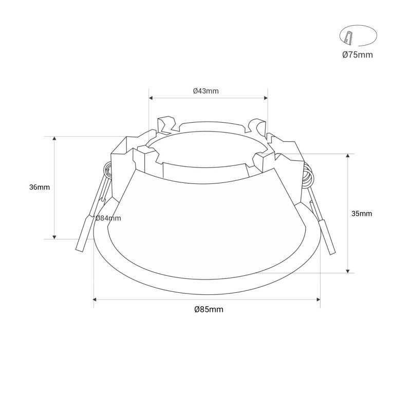 Round recessed downlight ring - Low UGR - Cutout Ø75mm