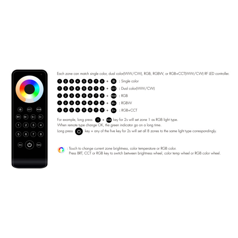 Single color/CCT/RGB/RGBW/RGB+CCT remote control- 8 zones / 8 scenes - SK-RS10 - Skydance