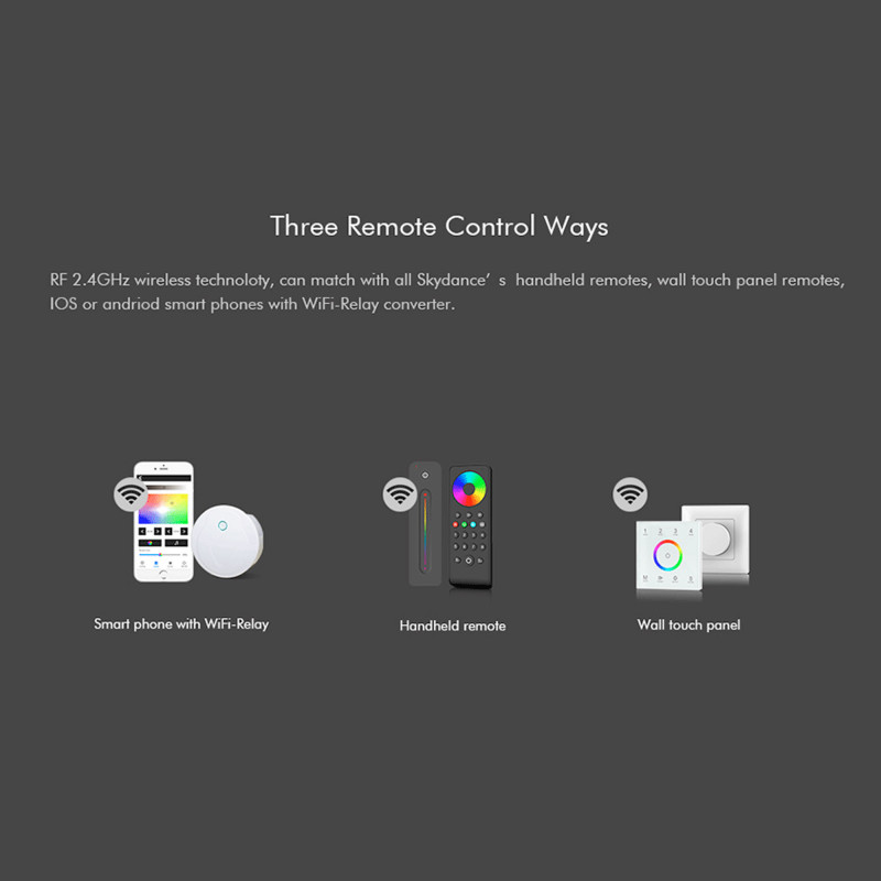 Single Color / CCT / RGB Controller 12-24V DC - 3 channels - 4A/channel - RF 2.4GHz - Skydance