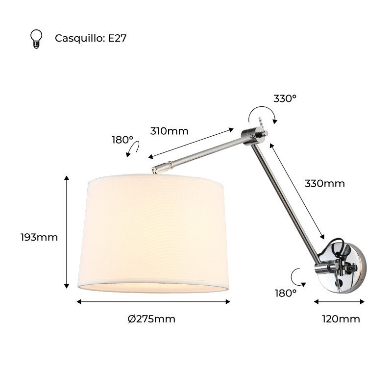 Cylindrical wall lamp with classic design and articulated design "ELBOW" E27