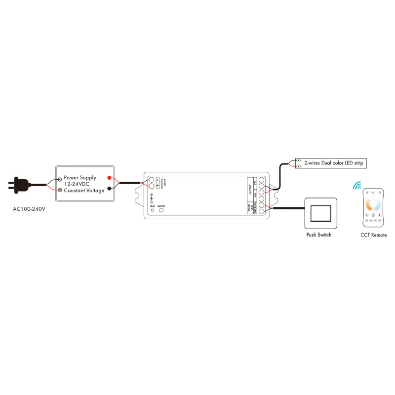 CCT Controller - 12-24V DC - 2 wires - 5A - RF 2.4GHz - PUSH dimmer - Skydance
