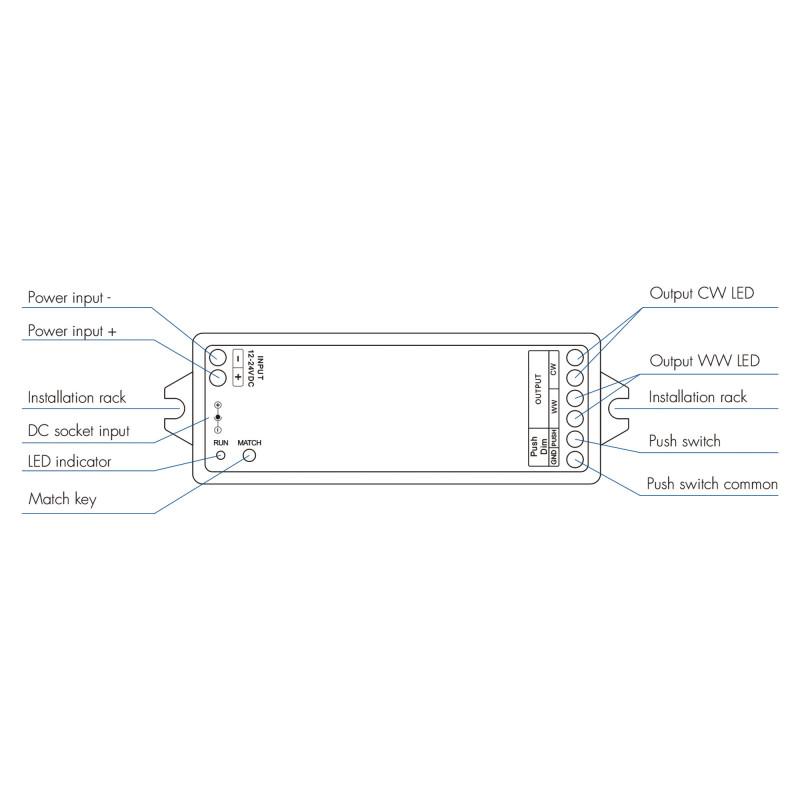 CCT Controller - 12-24V DC - 2 wires - 5A - RF 2.4GHz - PUSH dimmer - Skydance