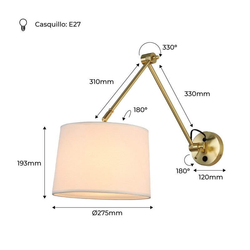 Cylindrical wall lamp with classic design and articulated design "ELBOW" E27
