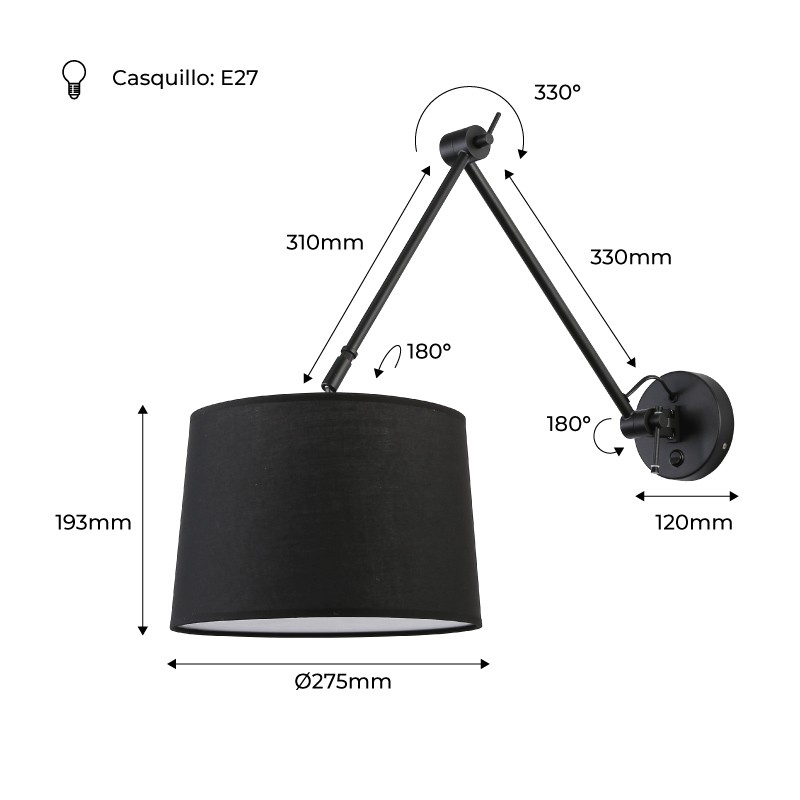 Cylindrical wall lamp with classic design and articulated design "ELBOW" E27